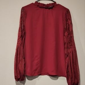 Romantic pleated collar lace sleeve blouse